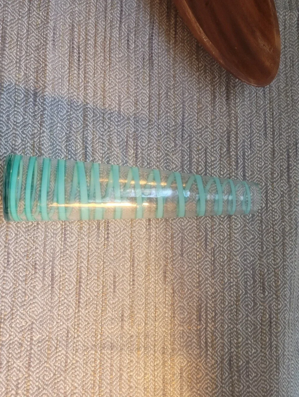 Mid-Century Modern Pair Bud Vases Art Glass  Turquoise Blue Spiral 12'' & 10'' H